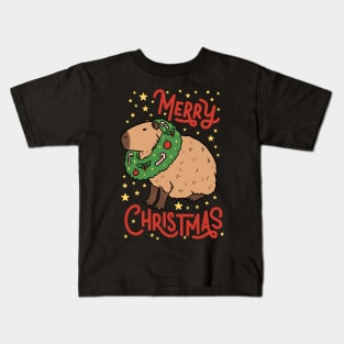 Merry Christmas a cute Christmas capybara ready for the holidays Kids T-Shirt